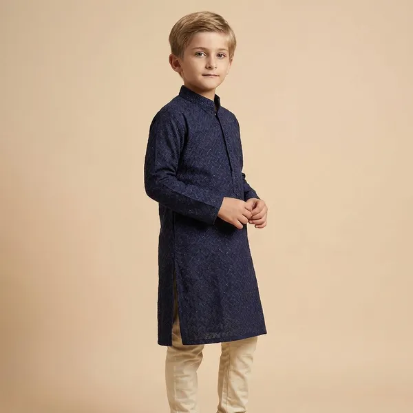 Stylish_Kids_Ethnic_Wear_Navy_Blue_Kurta_With_Beige_Pants