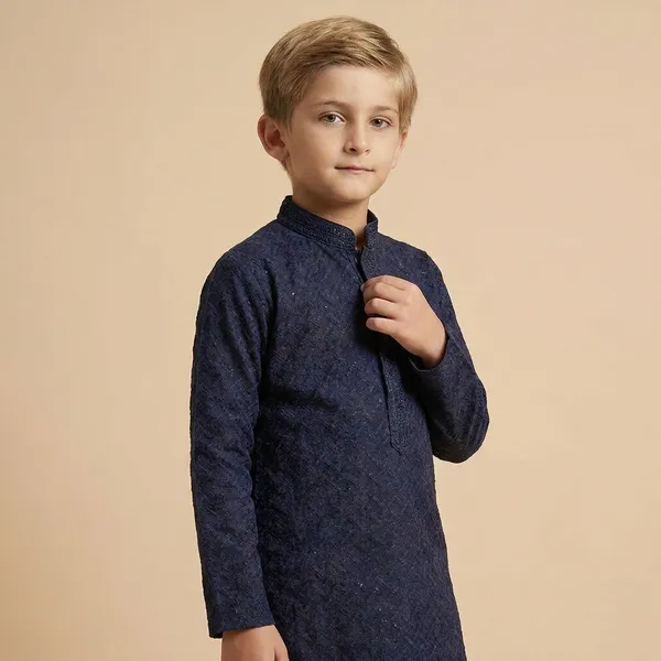 Stylish_Kids_Ethnic_Wear_Navy_Blue_Kurta_With_Beige_Pants