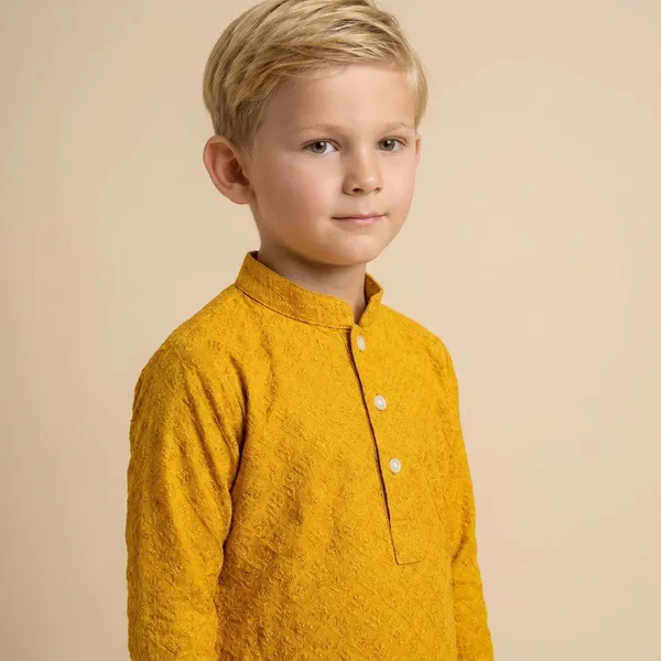 Boys_Yellow_Embroidered_Kurta_With_White_Pajama_Set