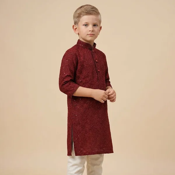 Boys_Maroon_Embroidered_Kurta_With_White_Pajama_Set
