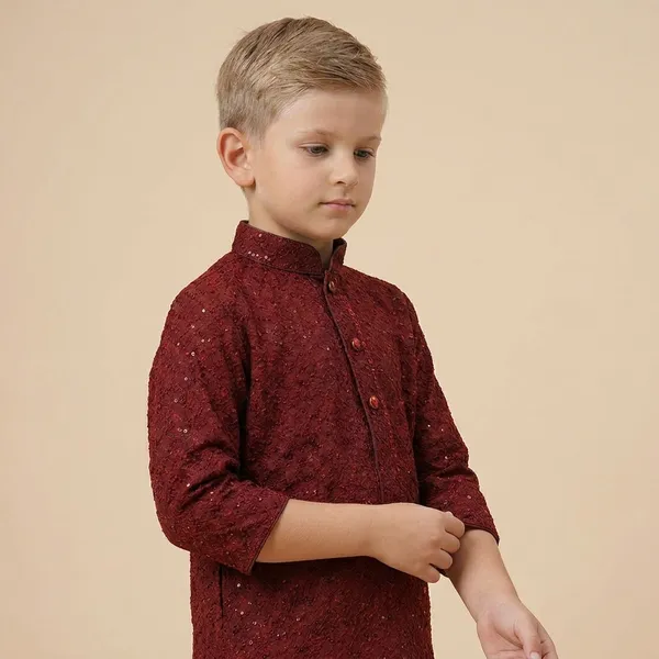 Boys_Maroon_Embroidered_Kurta_With_White_Pajama_Set