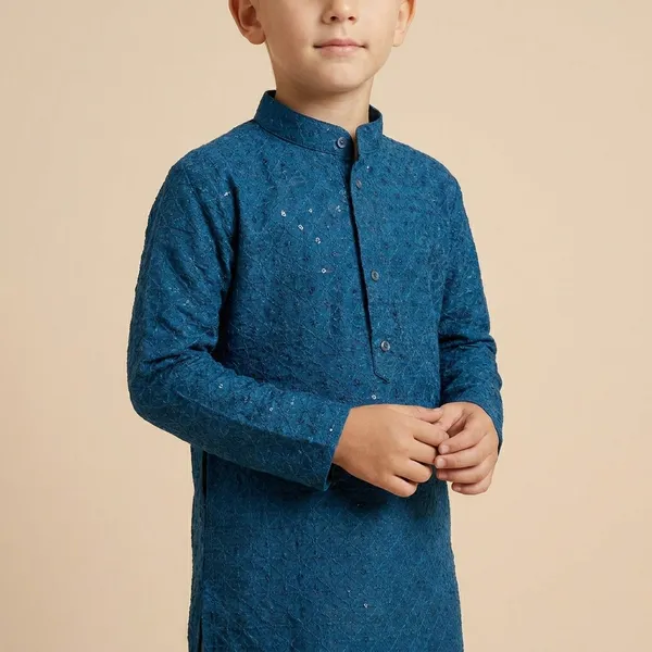 Boys_Blue_Kurta_With_White_Pajama_Set_Traditional_Ethnic_Wear_For_Kids