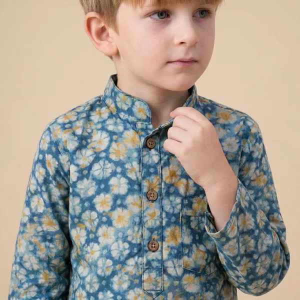 Traditional_Floral_Print_Kurta_Set_For_Boys_Blue