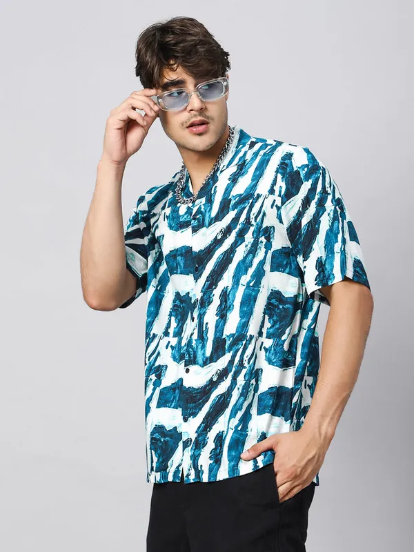 Indigo_Brush_Grunge_Texture_Oversized_Viscose_Shirt_100%_Viscose_Oversized_Fit