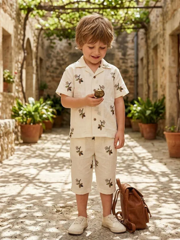 White_Cotton_Premium_Shirt_And_Shorts_Set_For_Boy