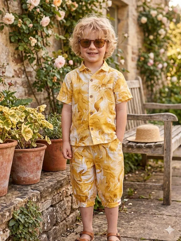 Yellow_Cotton_Premium_Shirt_And_Shorts_Set_For_Boy