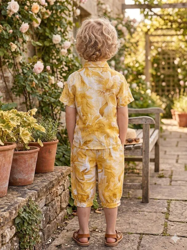 Yellow_Cotton_Premium_Shirt_And_Shorts_Set_For_Boy