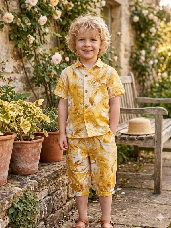 Yellow_Cotton_Premium_Shirt_And_Shorts_Set_For_Boy