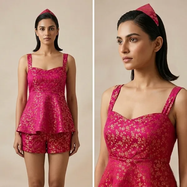 Red_Brocade_Premium_Peplum_Top_For_Women