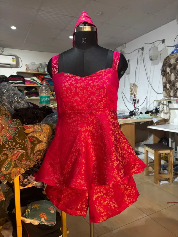 Red_Brocade_Premium_Peplum_Top_For_Women