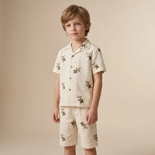 White_Cotton_Premium_Shirt_And_Shorts_Set_For_Boy