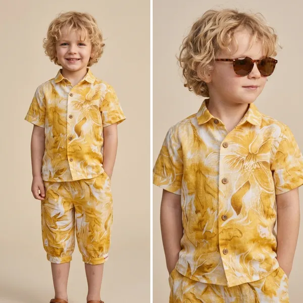 Yellow_Cotton_Premium_Shirt_And_Shorts_Set_For_Boy