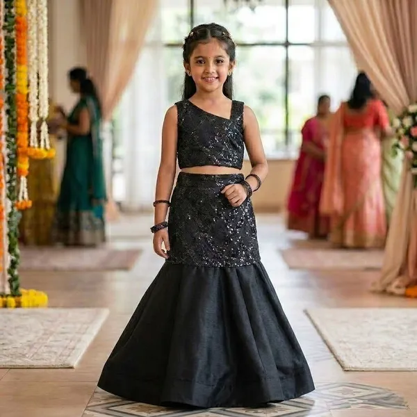 Black_Georgette_Premium_Fit_And_Flare_Dress_For_Girl