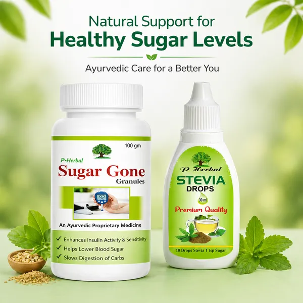P-Herbal_Stevia_Drops_-_Natural_Zero_Calorie_Liquid_Sweetener_(Premium_Quality)_And_Pure_Herbal_Biotech_Sugar_Gone_Granules_-_Ayurvedic_Blood_Sugar_Support_Supplement