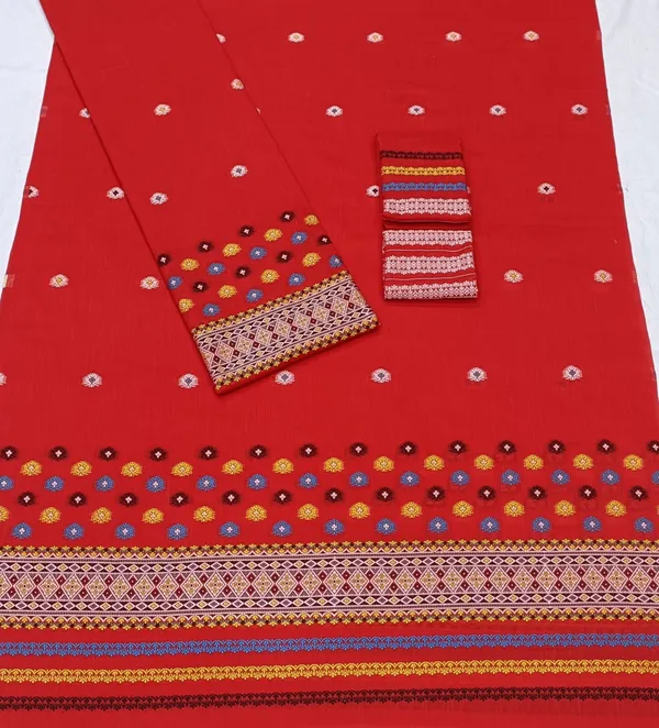 Assamese_Cotton_Mekhela_Chador_Set_Handloom_Gero_Buwa_Design_Women_Ethnic_Wear_RED