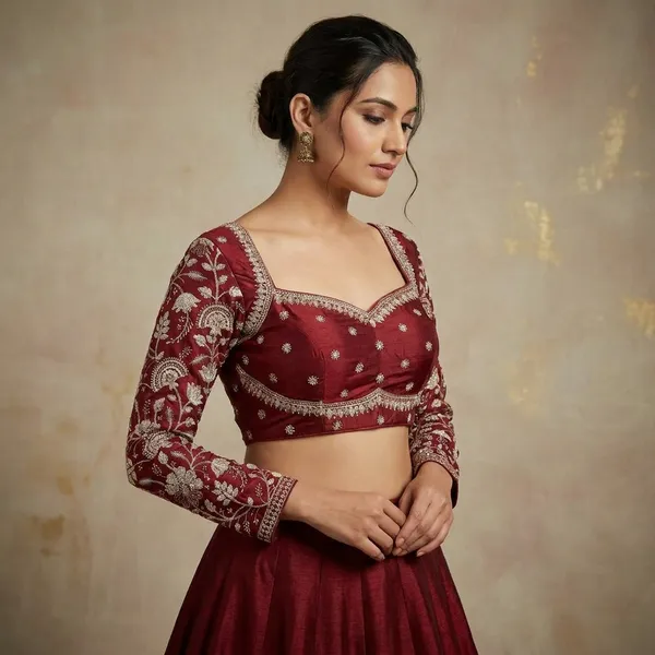 Maroon_Embroidered_Blouse_With_Full_Sleeves_And_Pearl_Detailing