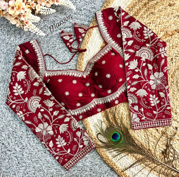 Maroon_Embroidered_Blouse_With_Full_Sleeves_And_Pearl_Detailing