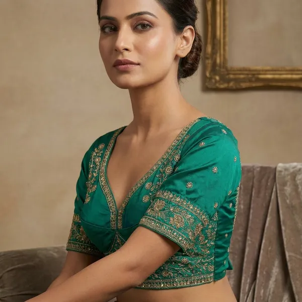 Teal_Green_Embroidered_Saree_Blouse_For_Women_And_Girls