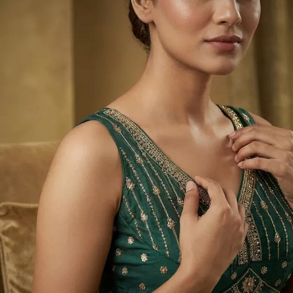 Deep_Green_Embroidered_Blouse_With_Mirror_Work