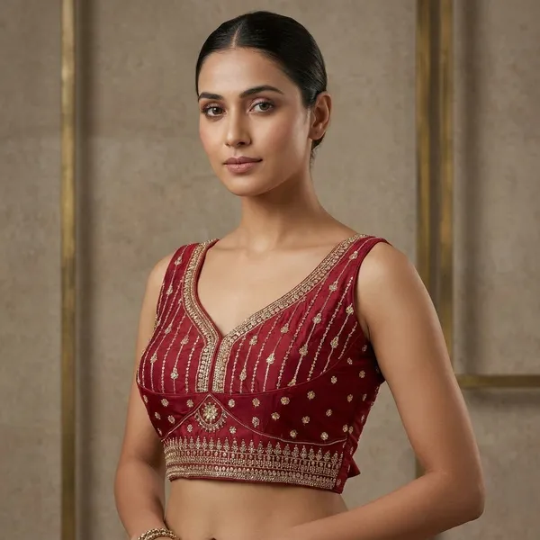 Red_Embellished_Blouse_With_Gota_Patti_Work