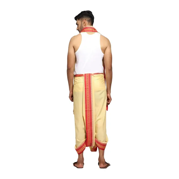 Braj_Paridhaan_Fabrics_Poly_Silk_Dhoti_Traditional_West_Bangal_Style_Indian_Dhoti_4.5_Meter_For_Men_Ethnic_Wear_For_Pooja_Wedding_Festival_Cream_Beige