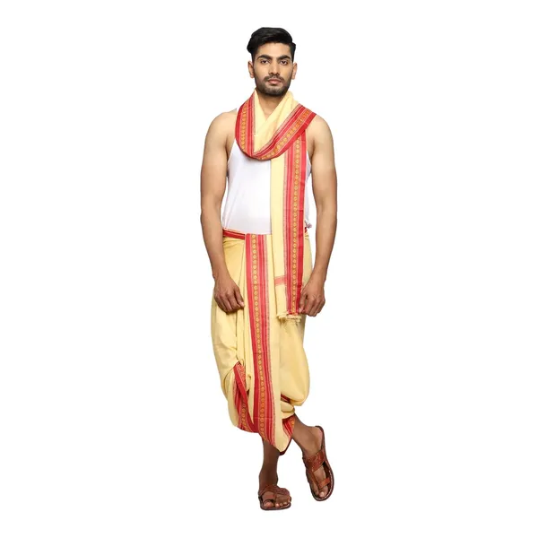 Braj_Paridhaan_Fabrics_Poly_Silk_Dhoti_Traditional_West_Bangal_Style_Indian_Dhoti_4.5_Meter_For_Men_Ethnic_Wear_For_Pooja_Wedding_Festival_Cream_Beige