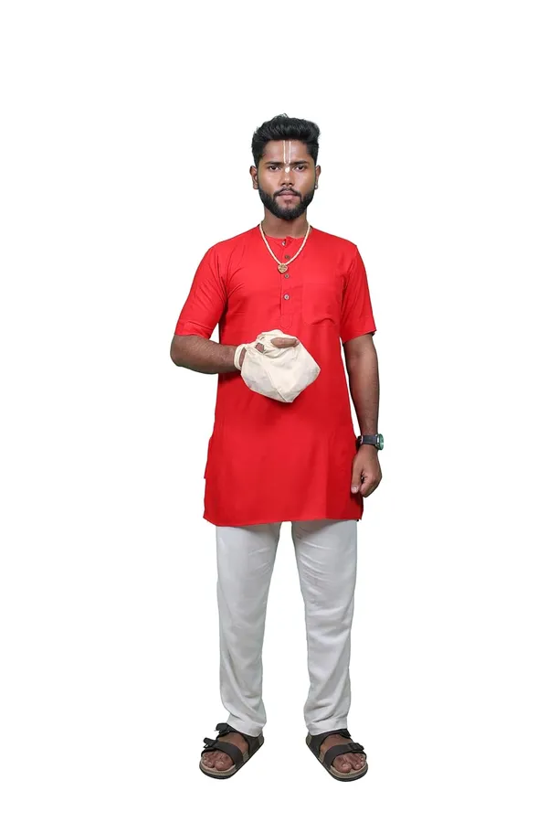 Men_Bhagalpuri_Devotee_Kurta_Bhagalpuri_Rayan_Blend_Red