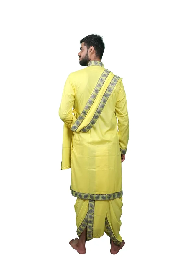 Traditionals_Pure_Cotton_Bagalbandhi_With_Matching_Readymade_Dhoti_And_Dupatta_Set_Mor_Pankh_Borders