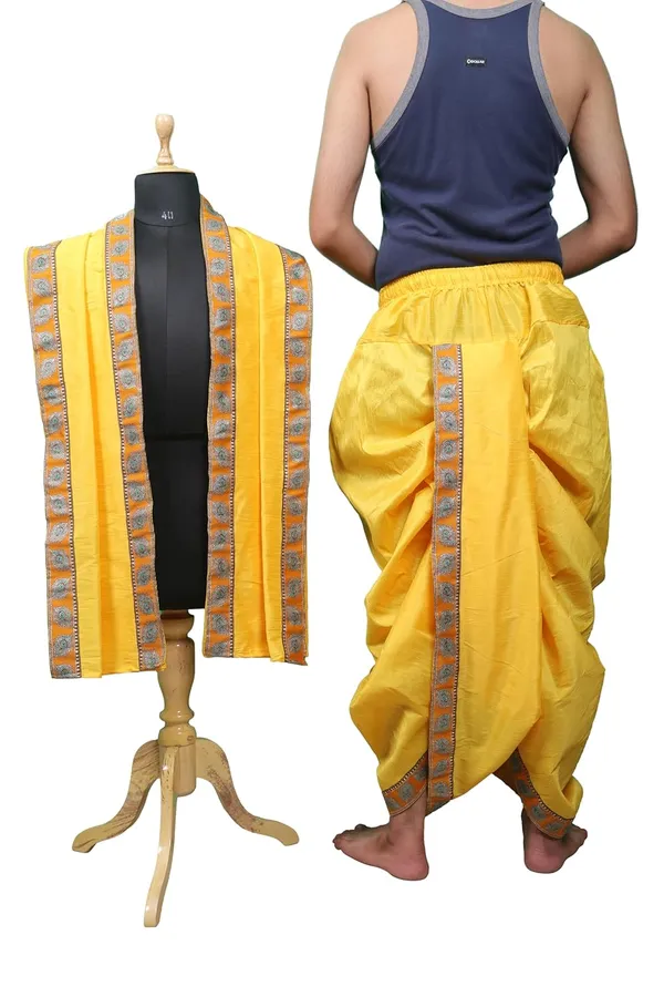 Traditionals_Dupian_Silk_Bagalbandhi_With_Readymade_Dhoti_And_Dupatta_Set_Adorned_With_Beautiful_Peacock_Feather_Borders_Mango