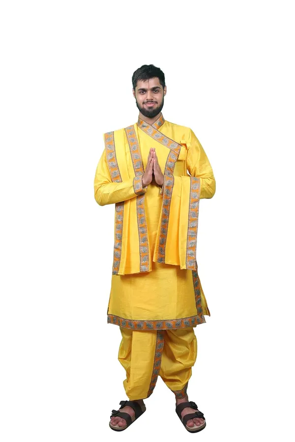 Traditionals_Dupian_Silk_Bagalbandhi_With_Readymade_Dhoti_And_Dupatta_Set_Adorned_With_Beautiful_Peacock_Feather_Borders_Mango