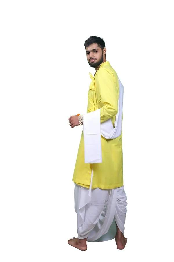 Classic_Pure_Cotton_Bagalbandhi_Men_Kurta_Lemon
