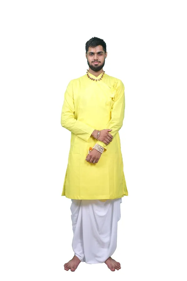 Classic_Pure_Cotton_Bagalbandhi_Men_Kurta_Lemon