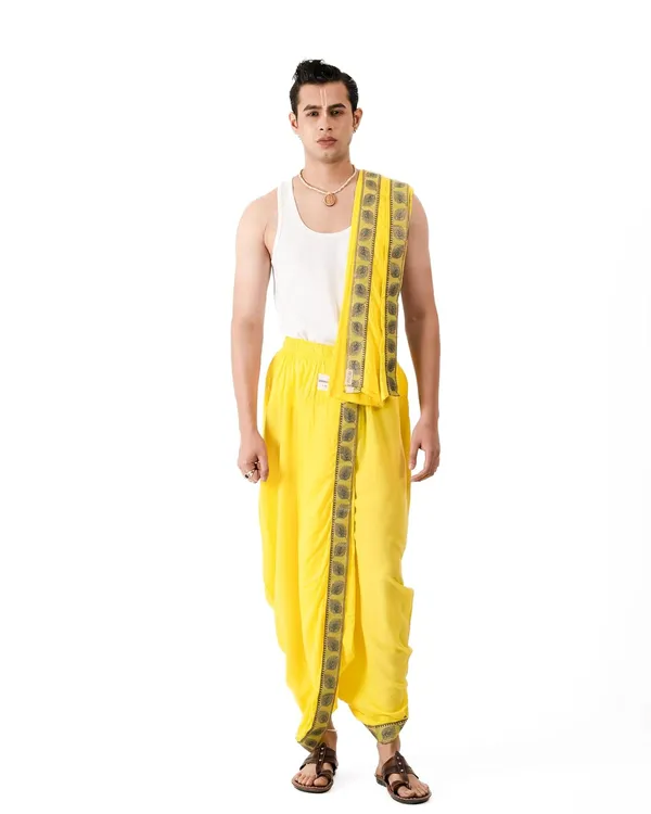 Traditionals_Pure_Cotton_Readymade_Dhoti_And_Dupatta_Set_With_Beautiful_Mor_Pankh_Borders