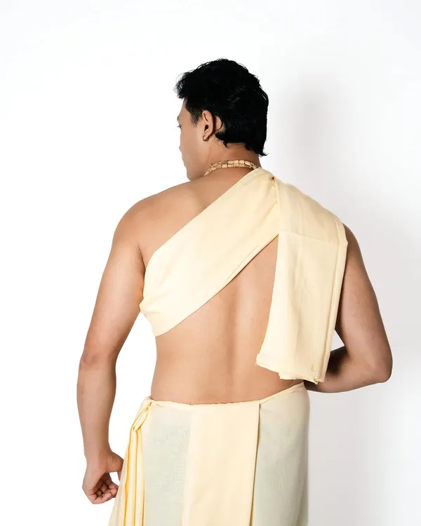 White_Pure_Cotton_Bagalpuri_Rayon_Dhoti_Dupatta_Set_Crafted_Without_Borders_Some_Set_Is_Dedicated_To_That_Very_Sentiment_Premanand_Maharaj_And_Iskon_Temple