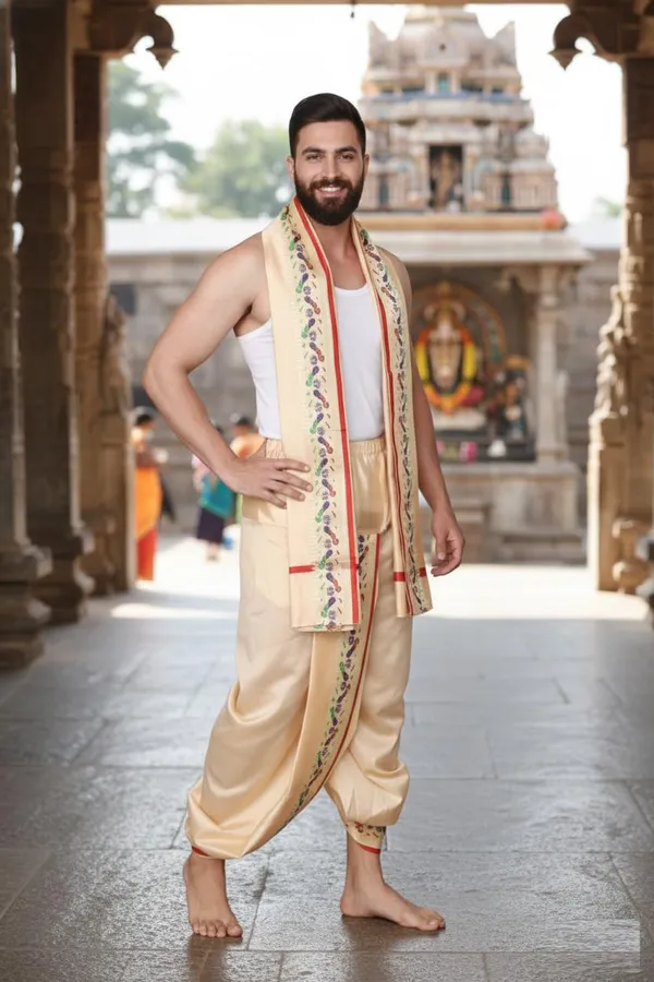 Men_Readymade_Dhoti_For_Pooja_Stitched_Adjustable_Waist_Dhoti_Pant_Elastic_Ready_To_Wear_Art_Silk_Dhoti_Traditional_Wedding_Temple_Wear_For_Men