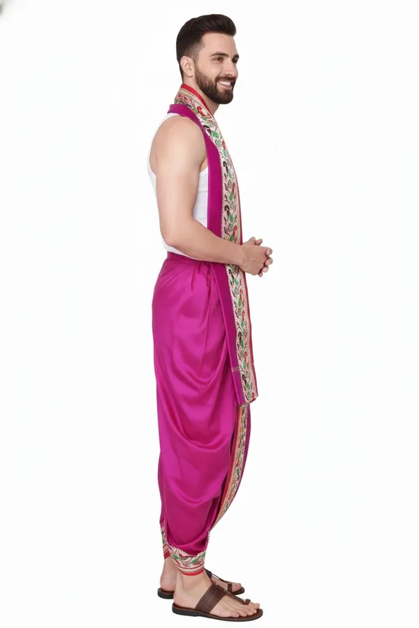 Men_Readymade_Dhoti_For_Pooja_Stitched_Adjustable_Waist_Dhoti_Pant_Elastic_Ready_To_Wear_Art_Silk_Dhoti_Traditional_Wedding_Temple_Wear_For_Men