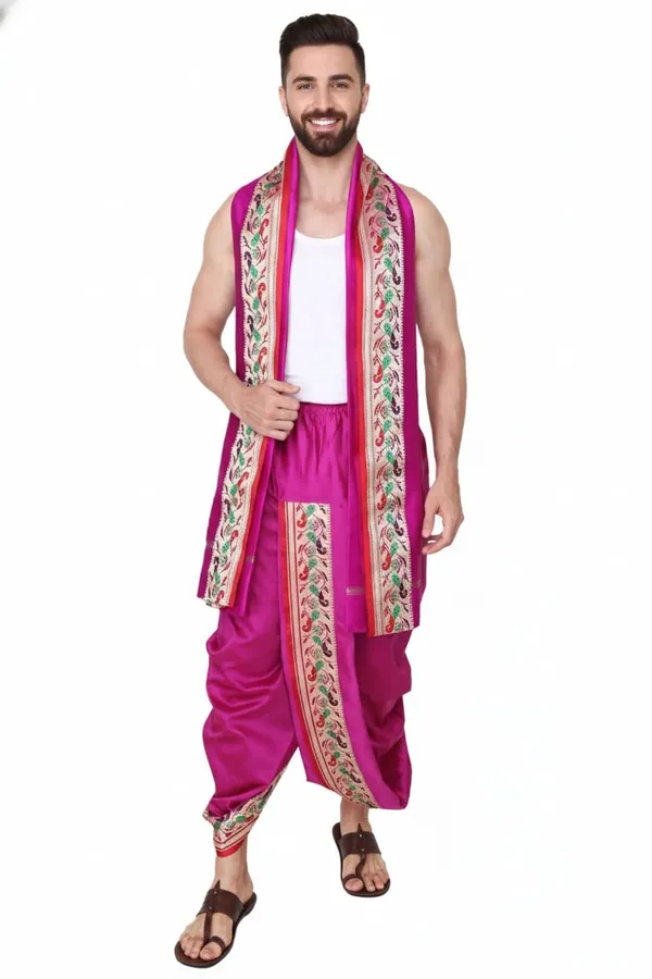 Men_Readymade_Dhoti_For_Pooja_Stitched_Adjustable_Waist_Dhoti_Pant_Elastic_Ready_To_Wear_Art_Silk_Dhoti_Traditional_Wedding_Temple_Wear_For_Men