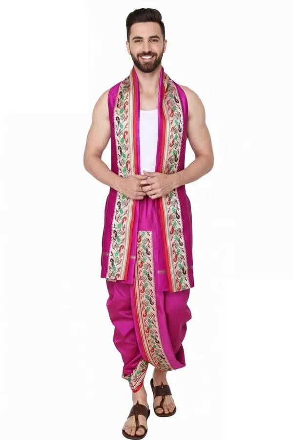 Men_Readymade_Dhoti_For_Pooja_Stitched_Adjustable_Waist_Dhoti_Pant_Elastic_Ready_To_Wear_Art_Silk_Dhoti_Traditional_Wedding_Temple_Wear_For_Men