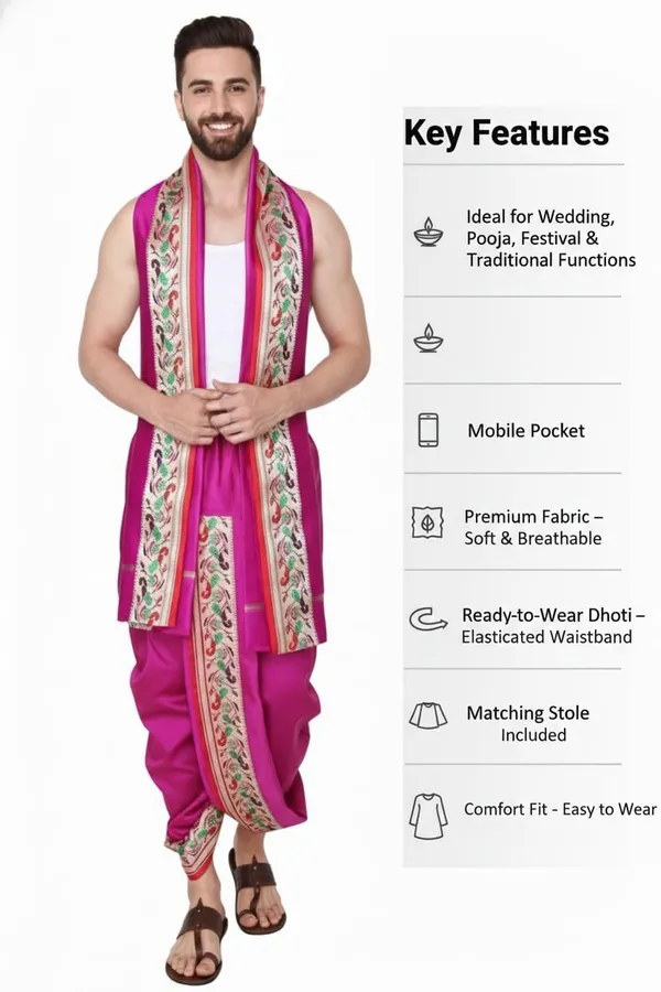 Men_Readymade_Dhoti_For_Pooja_Stitched_Adjustable_Waist_Dhoti_Pant_Elastic_Ready_To_Wear_Art_Silk_Dhoti_Traditional_Wedding_Temple_Wear_For_Men
