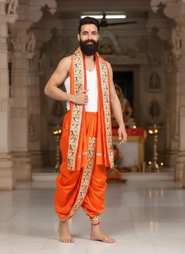 Men_Readymade_Dhoti_With_Angavastram_Set_Art_Silk_Ready_To_Wear_Dhoti_With_Elastic_Waist_South_And_North_Indian_Veshti_Mundu_Set_For_Men_Ethnic_Wear_For_Wedding_Pooja