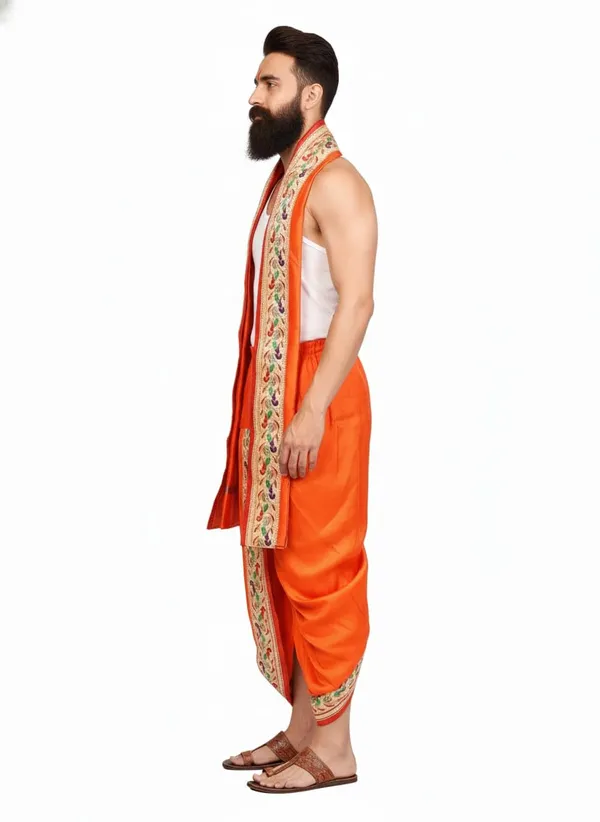 Men_Readymade_Dhoti_With_Angavastram_Set_Art_Silk_Ready_To_Wear_Dhoti_With_Elastic_Waist_South_And_North_Indian_Veshti_Mundu_Set_For_Men_Ethnic_Wear_For_Wedding_Pooja