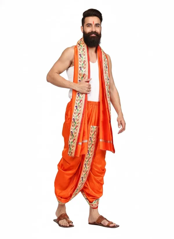 Men_Readymade_Dhoti_With_Angavastram_Set_Art_Silk_Ready_To_Wear_Dhoti_With_Elastic_Waist_South_And_North_Indian_Veshti_Mundu_Set_For_Men_Ethnic_Wear_For_Wedding_Pooja