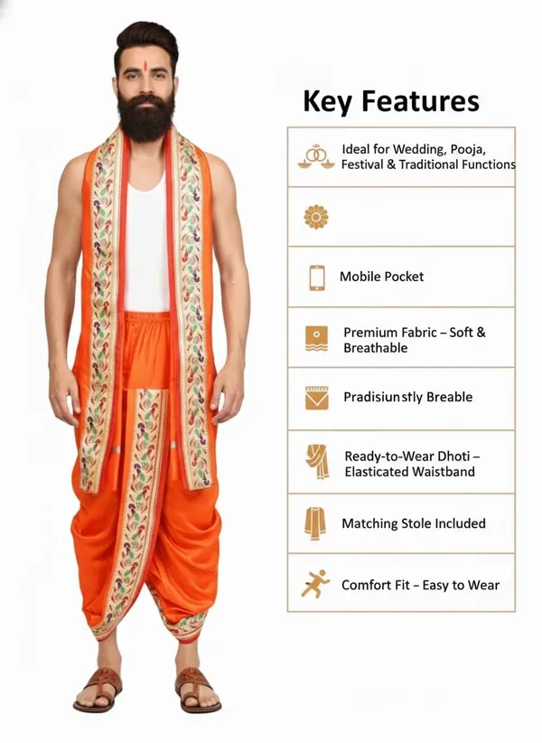 Men_Readymade_Dhoti_With_Angavastram_Set_Art_Silk_Ready_To_Wear_Dhoti_With_Elastic_Waist_South_And_North_Indian_Veshti_Mundu_Set_For_Men_Ethnic_Wear_For_Wedding_Pooja