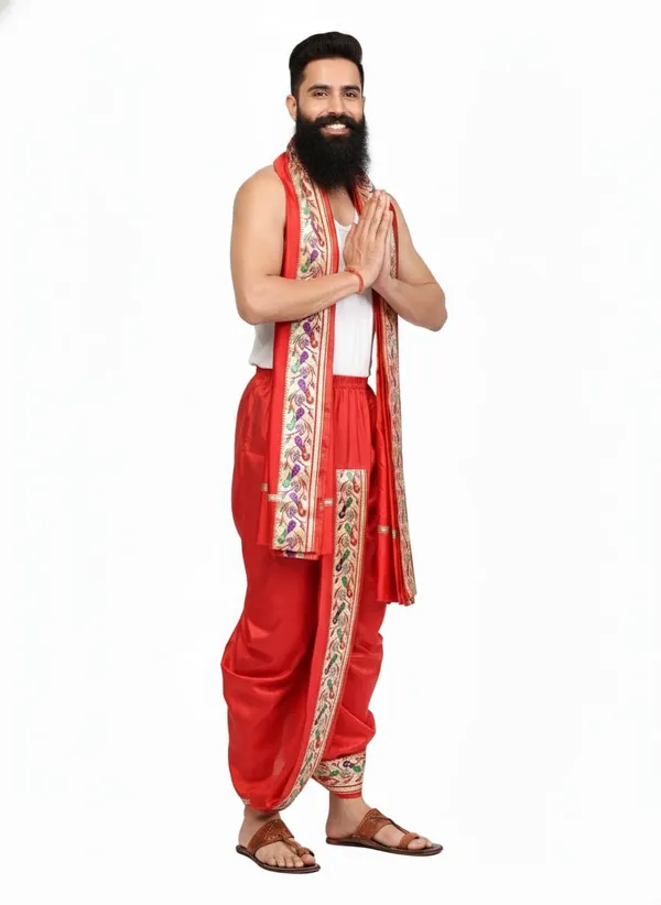 Men_Readymade_Dhoti_For_Pooja_Stitched_Adjustable_Waist_Dhoti_Pant_Elastic_Ready_To_Wear_Art_Silk_Dhoti_Traditional_Wedding_Temple_Wear_For_Men