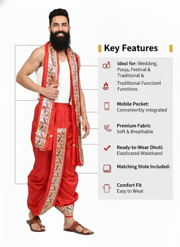 Men_Readymade_Dhoti_For_Pooja_Stitched_Adjustable_Waist_Dhoti_Pant_Elastic_Ready_To_Wear_Art_Silk_Dhoti_Traditional_Wedding_Temple_Wear_For_Men