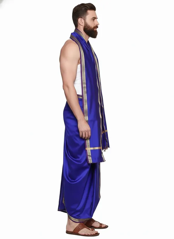 Men_Art_Silk_Unstitched_Rudraksh_Border_Dhoti_With_Angavastram_4.25_Meter_And_2.25_Meter_Traditional_South_And_North_Indian_White_Silk_Dhoti_Set_For_Wedding_Pooja_Temple_Wear