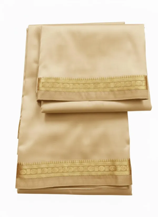 Men_Art_Silk_Unstitched_Dhoti_With_Angavastram_4.25_Meter_And_2.25_Meter_Traditional_South_Indian_White_Silk_Dhoti_Set_For_Wedding_Pooja_Temple_Wear