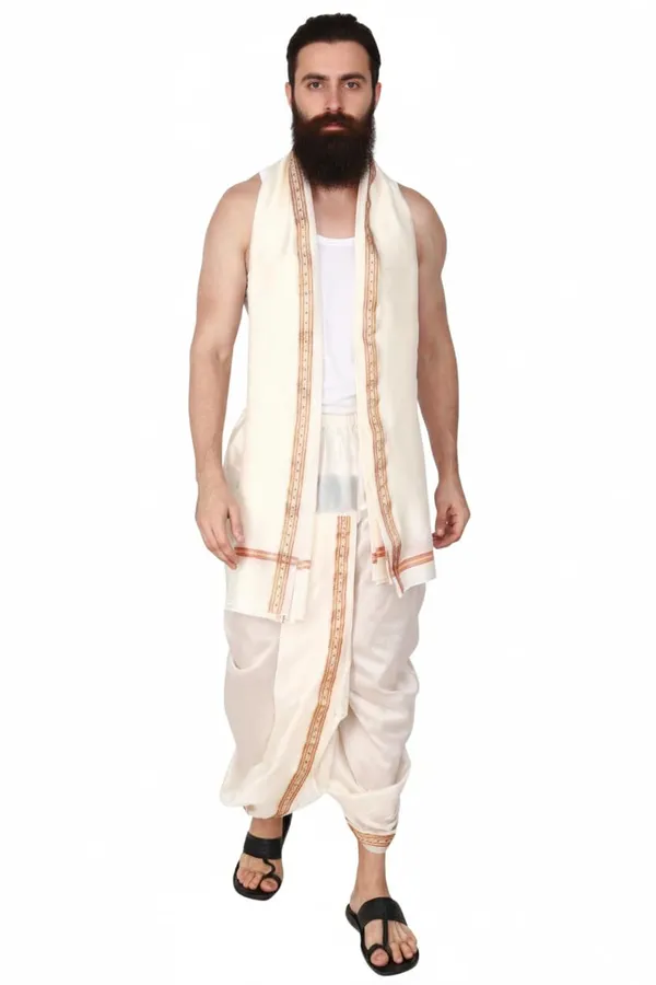 Men_Rudrakhash_Border_Silk_Dhoti_With_Dupatta_Set_To_Wear_Traditional_Wedding_Festival_Ethnic_Outfit_Tamil_Kerala_Style_Mens_Wear
