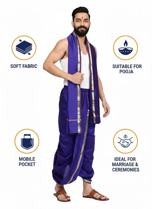 Men_Readymade_Dhoti_With_Angavastram_Set_Art_Silk_Ready_To_Wear_Dhoti_With_Elastic_South_Indian_And_North_Indian_Dhoti_Set_For_Men_Ethnic_Wear_For_Wedding,_Pooja,_Festival