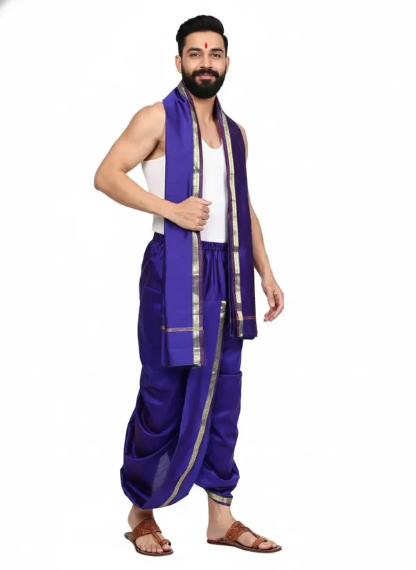 Men_Readymade_Dhoti_With_Angavastram_Set_Art_Silk_Ready_To_Wear_Dhoti_With_Elastic_South_Indian_And_North_Indian_Dhoti_Set_For_Men_Ethnic_Wear_For_Wedding,_Pooja,_Festival